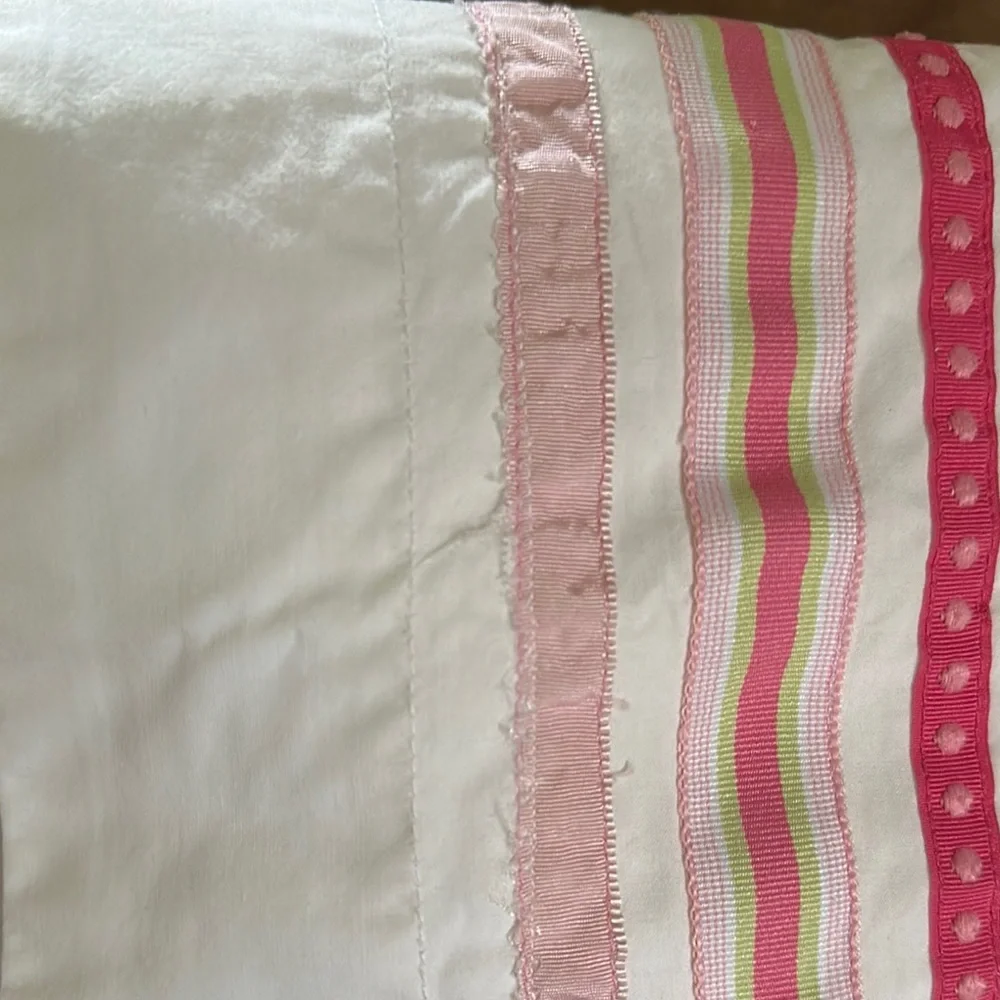 Pottery Barn Kids Pink and Green Ribbon Stripe Floral Pillow Sham - Picture 7 of 8